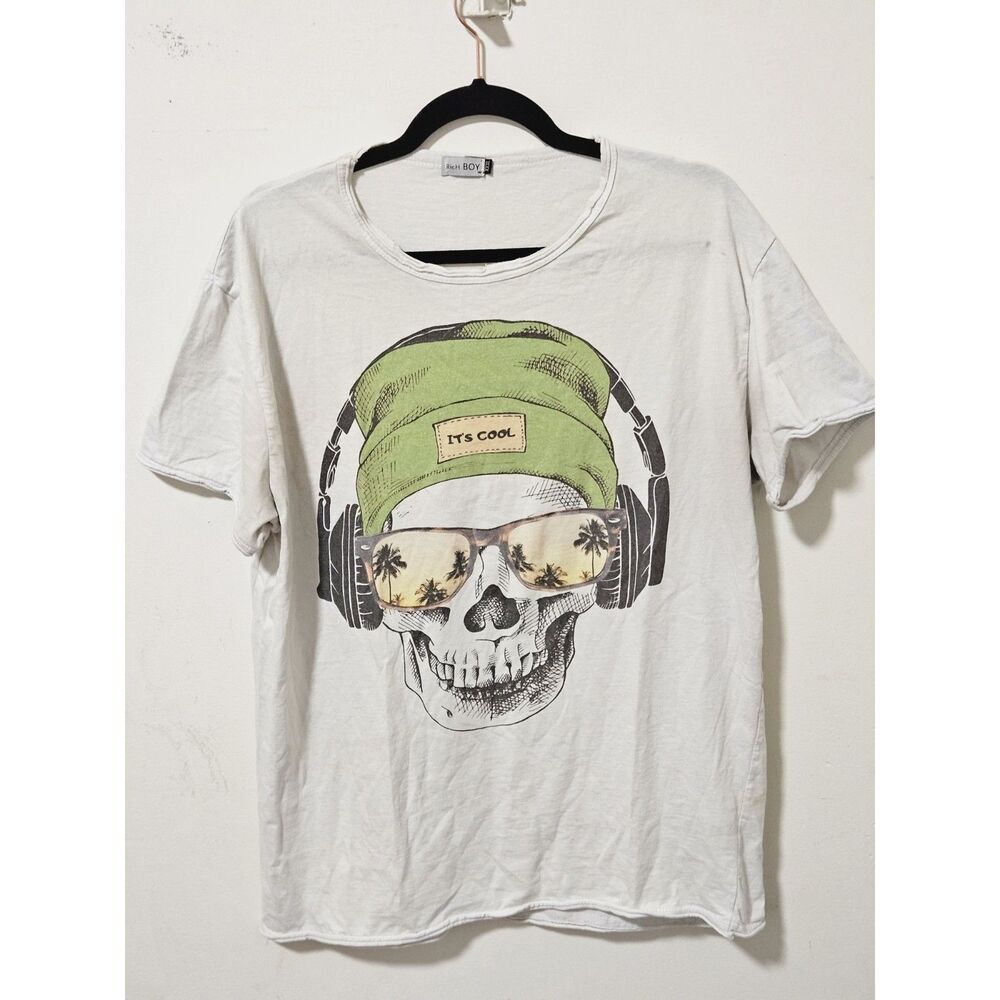 Rich Boy Skull Graphic Tee Headphones Sunglasses Streetwear Mens 3XL Oversized